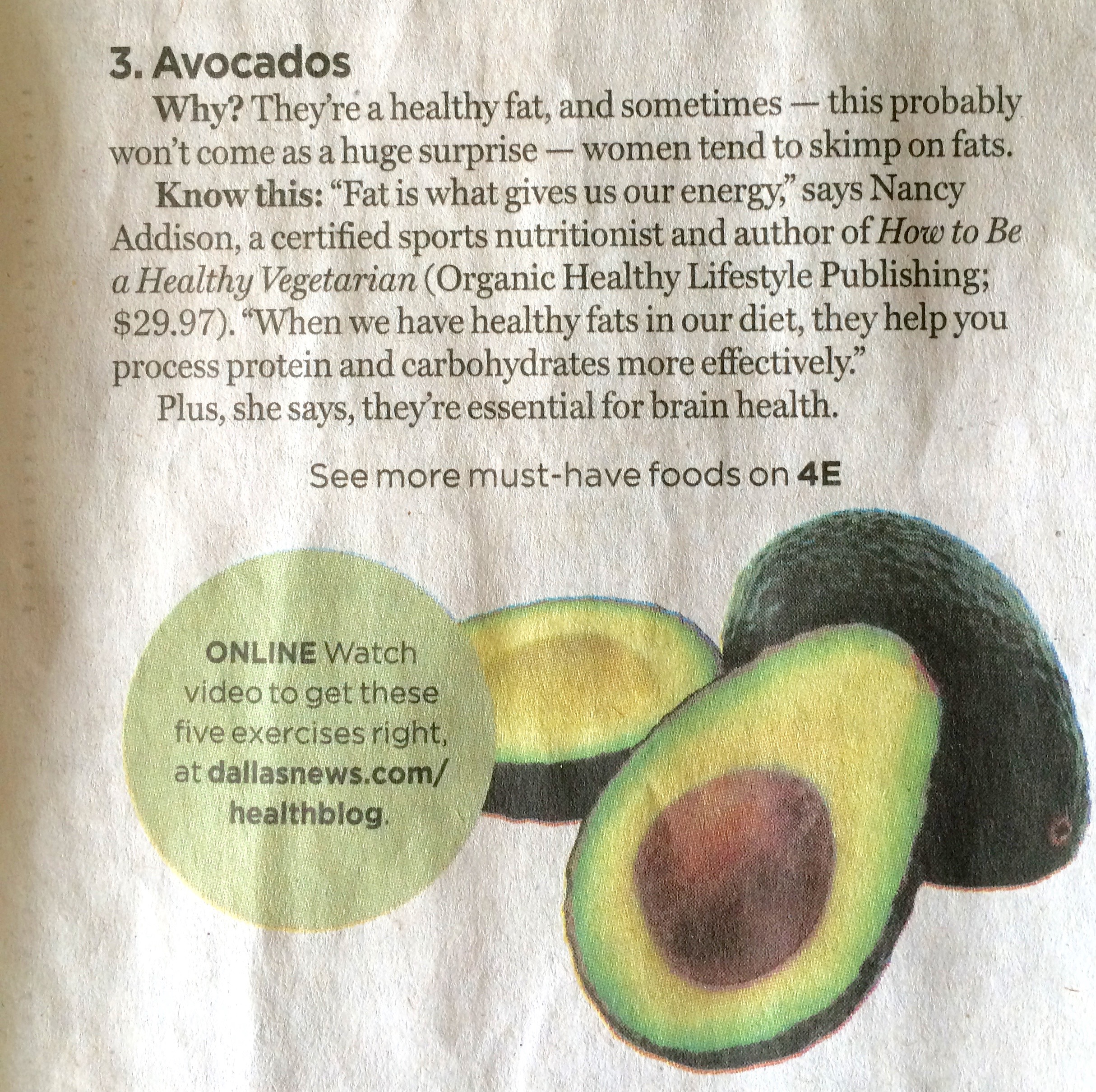 smart foods, wise moves in dallas morning news w nancy addison quoted on healthy fats