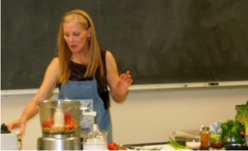 Chef/ speaker/ author/ nutrition expert- Nancy - giving cooking Instructions for Presbyterian Hospital''s Cancer support community